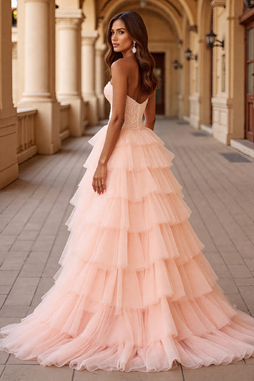 Blush Sweetheart Corset Tiered A Line Prom Dress